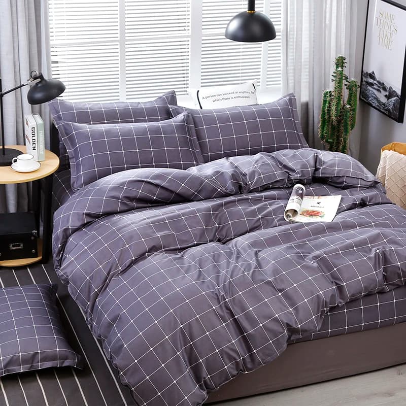 Copripiumino 1 pezzo Grigio Bianco Stampa a griglia Morbida per tutte le stagioni per letto singolo matrimoniale Queen King