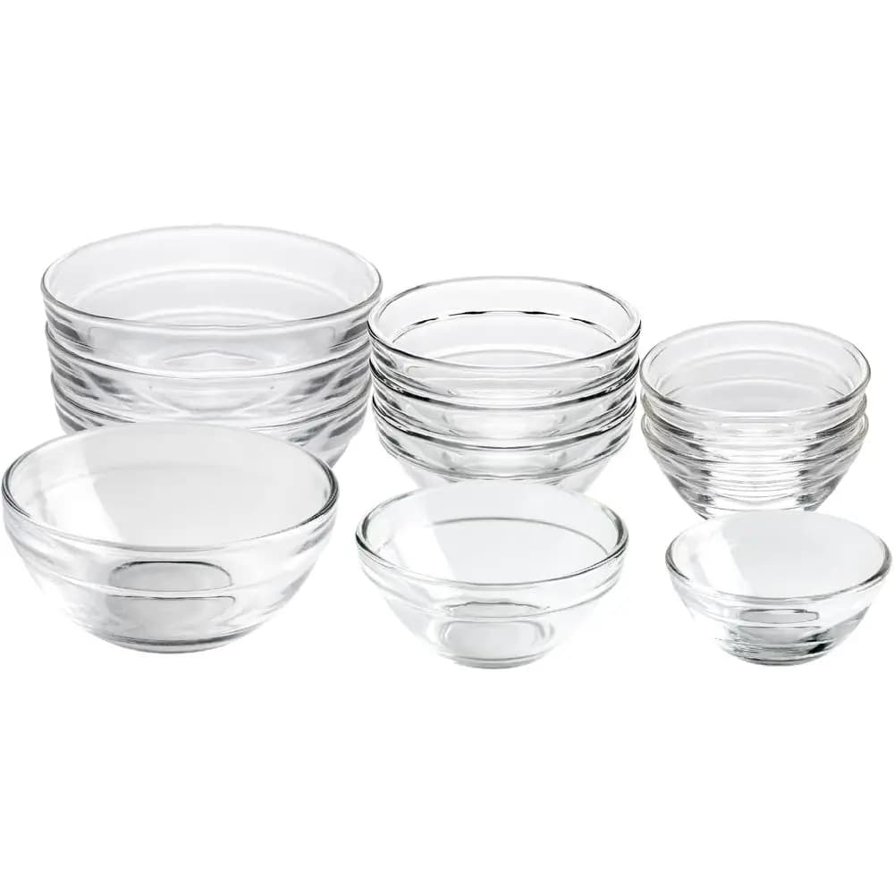 Set of 12 Clear Glass Mixing Bowls, 1.5oz, 2.5oz, 3.5oz for Salt, Spices, Chopped Ingredients