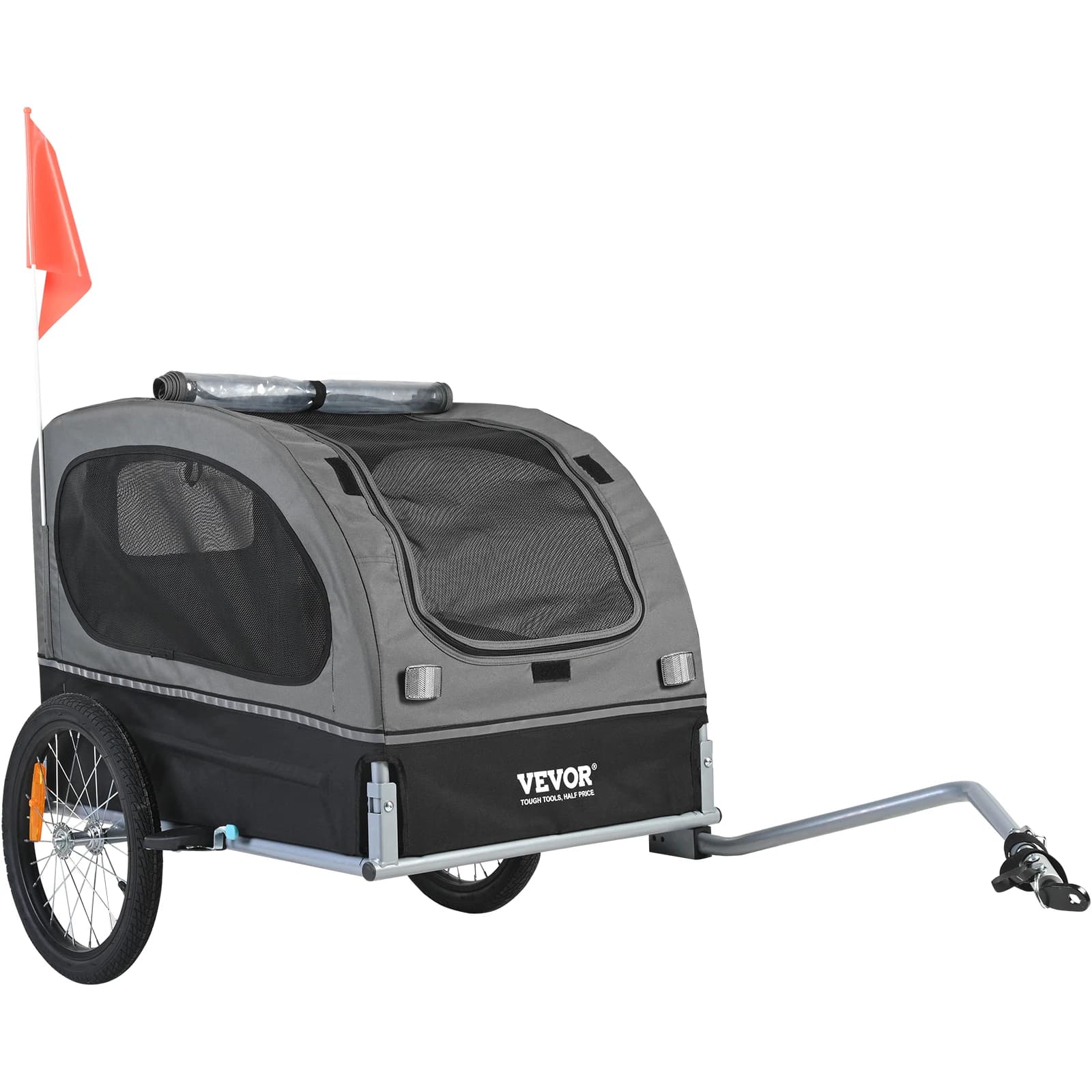 SucceBuy Rimorchio per Bicicletta per Cani da 40 kg, Carrello per Animali Domestici con Ruote, Accoppiatore, Catarifrangenti, Bandiera, Pieghevole per Riporre, per Cani