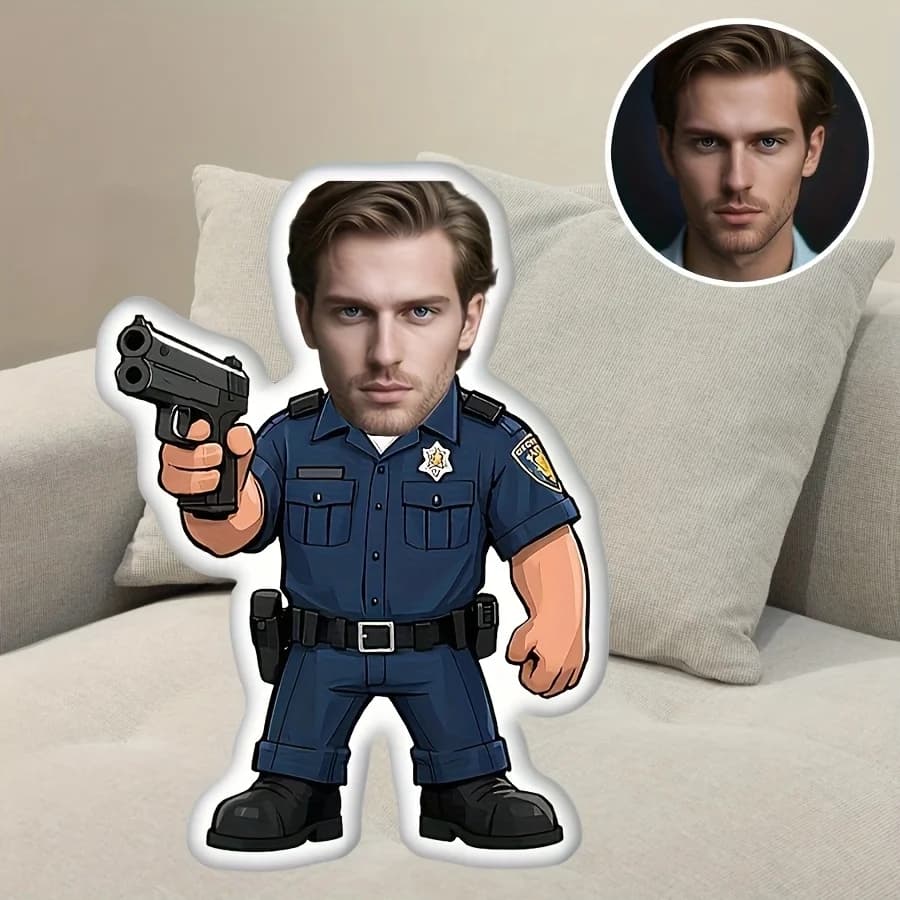 Bellissimo cuscino per il viso dal design personalizzabile su entrambi i lati in stile uniforme della polizia