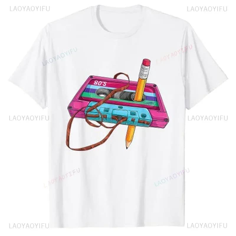 70's 80's 90's Vintage Cassetta Tape Matita Musica Mixtape T-shirt stampata Divertente 40th 50th 60th 70th Birthday Gift Graphic Tee
