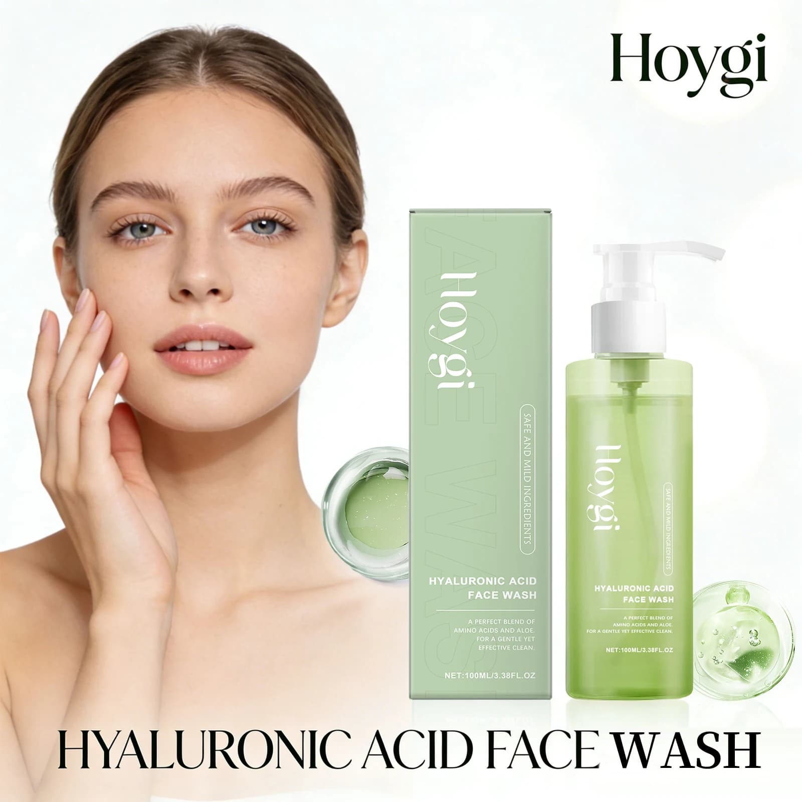 Detergente viso all'acido ialuronico Esfoliante Sbiancamento Pelle Idratante Controllo del petrolio Pulizia profonda dei pori Gel Lavaggio del viso Cura della pelle