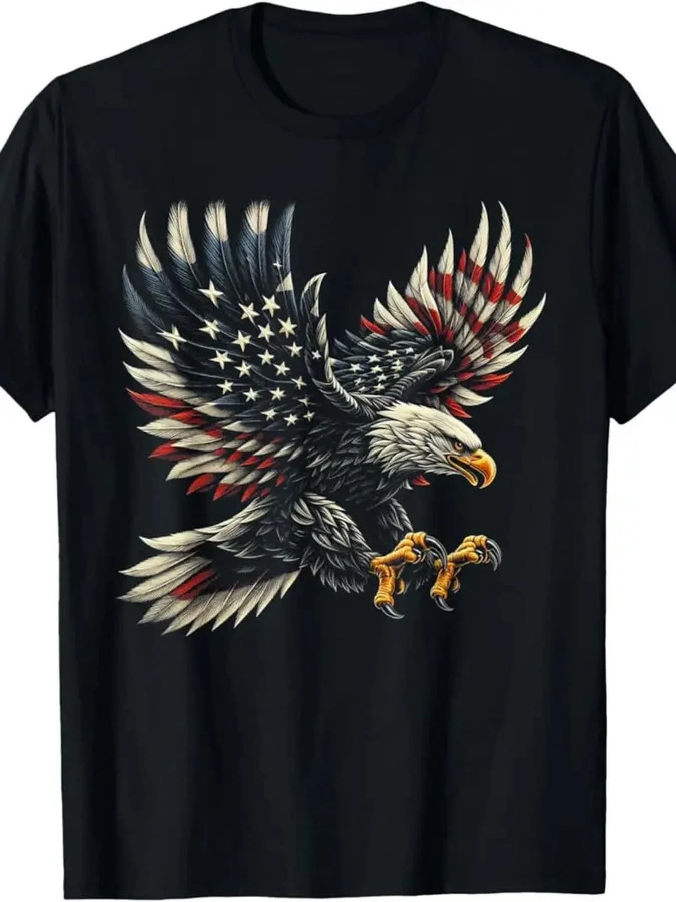 Men's T-shirt with patriotic eagle pattern and American flag, suitable for everyday use and for festive occasions in spring, summer and autumn
