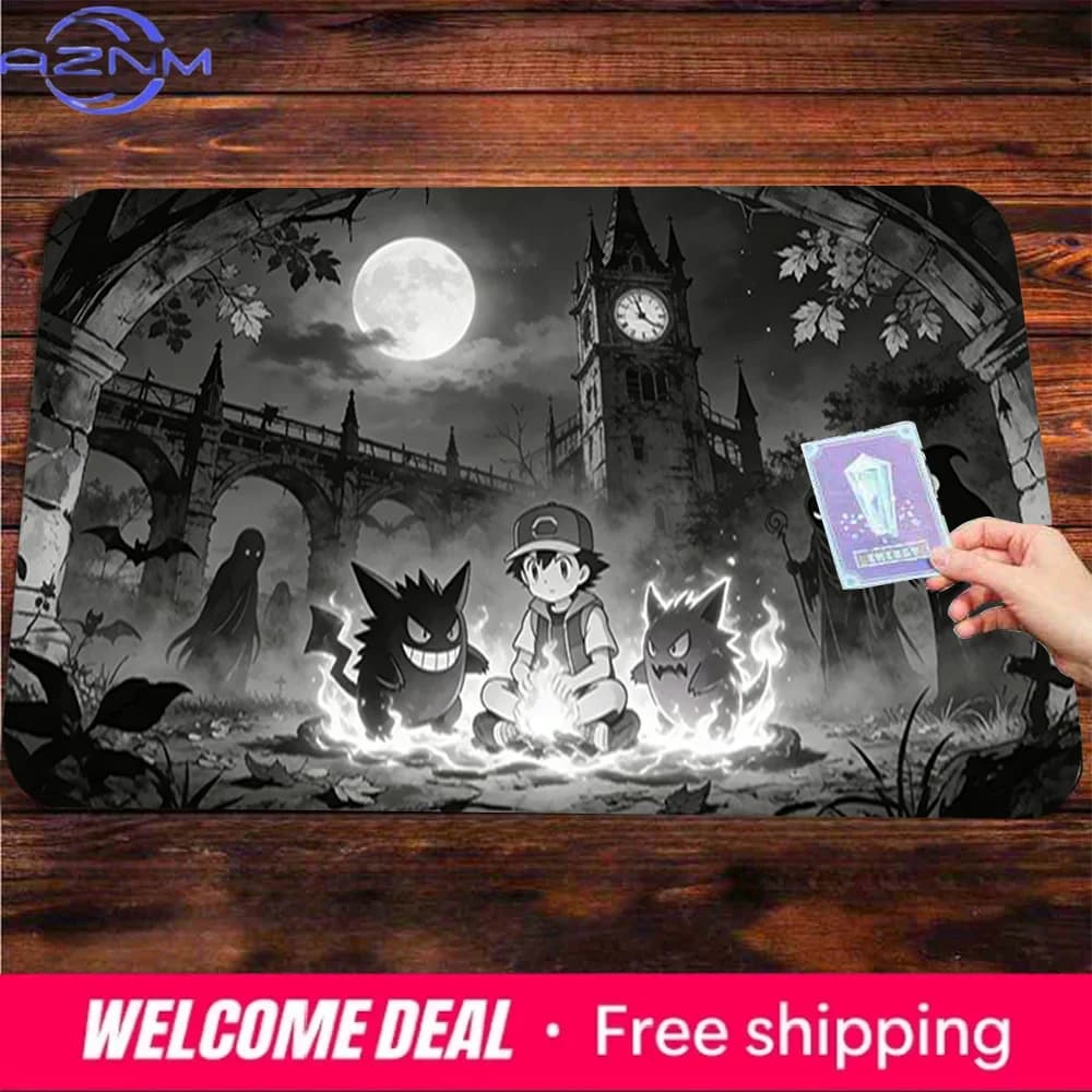 Tappetino da gioco Ash & Gengar Night Moon TCG, antiscivolo e lavabile