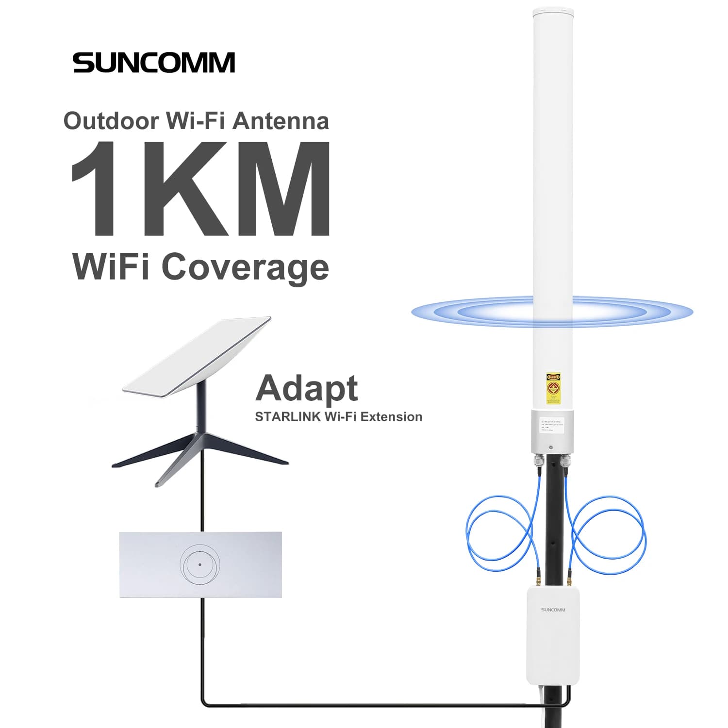 Antenna WiFi Esterna SUNCOMM AN-5158 in Fibra di Vetro 5.1-5.8GHz 2x2 MIMO Omnidirezionale 13dBi 5G per Montaggio su Tetto/Torre