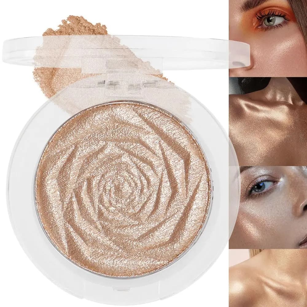 Illuminante Viso Oro Champagne, Glitter Diamantato Scintillante, Palette in Polvere per Guance e Corpo