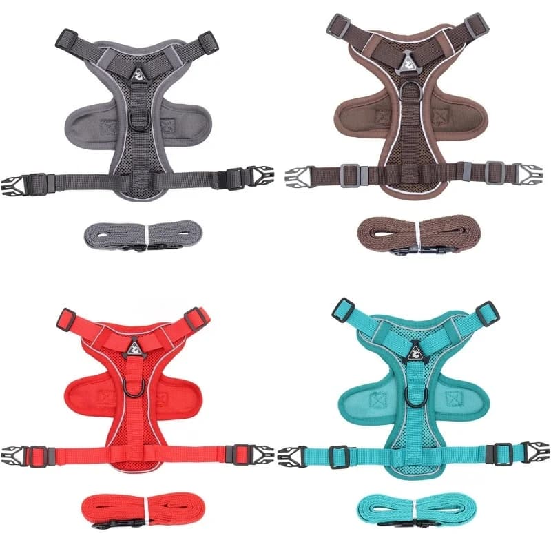 Reflective Dog Harness Rope Set Adjustable Puppy Harness Breathable Pet Chest Strap Luxury Cat Harness Vest Dog Walking Supplies