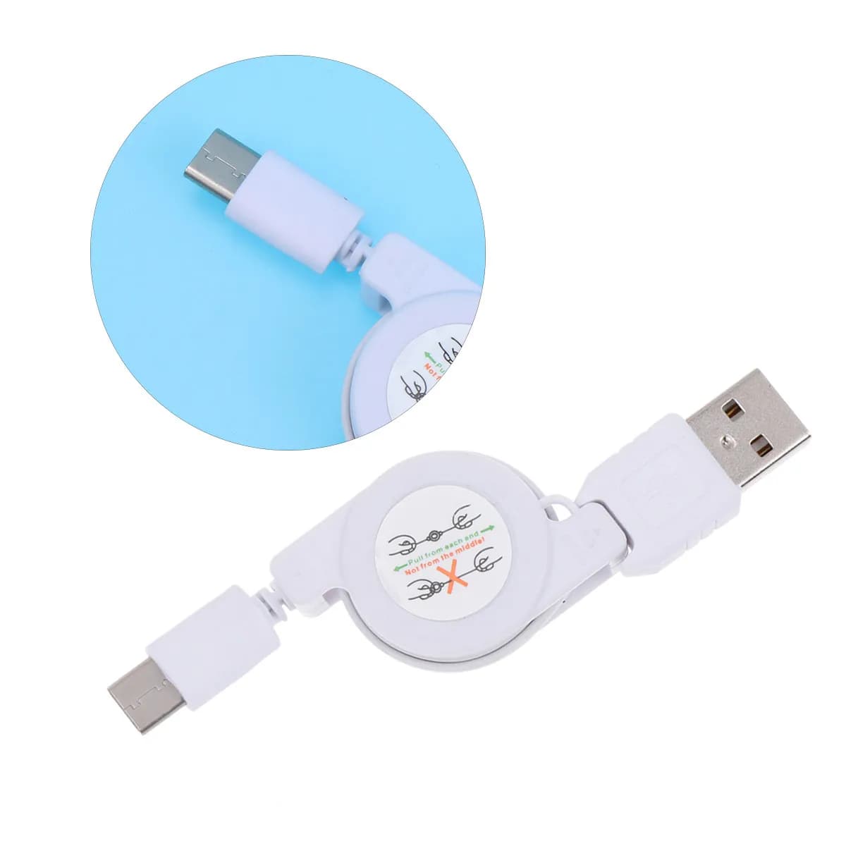 Cavo di ricarica USB Type-C retrattile, pieghevole e portatile per telefoni cellulari, tablet, laptop e power bank - Bianco