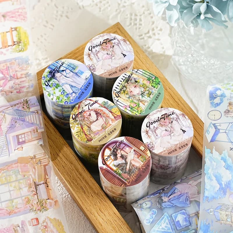 Card Lover 67mm*2m 1 Roll [Beautiful Time Series] Retro Watercolor Handmade Tent Masking Tape PET Tape Material Scrapbook Kit