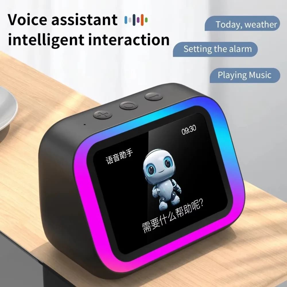 New Mini AI Smart Bluetooth Speaker Weather Display with Voice Control Smart Alarm Clock DIY Photo Frame Night Light Clock
