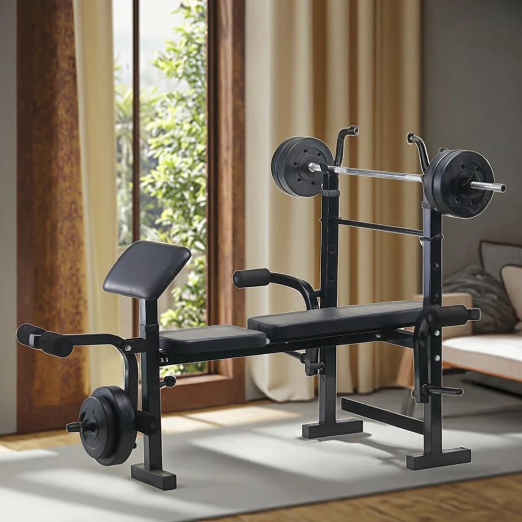 Panca Pesi Regolabile in Metallo per Esercizi Fisici Multifunzione, Attrezzatura Fitness per Casa con Pesi Inclinabili e Manubri