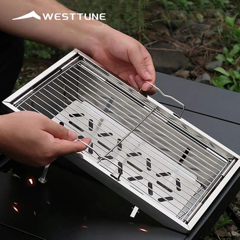 Griglia Barbecue Pieghevole, Stufa a Carbone e Legna, Riscaldatore Portatile per Campeggio e Picnic, Griglia BBQ in Acciaio Inossidabile