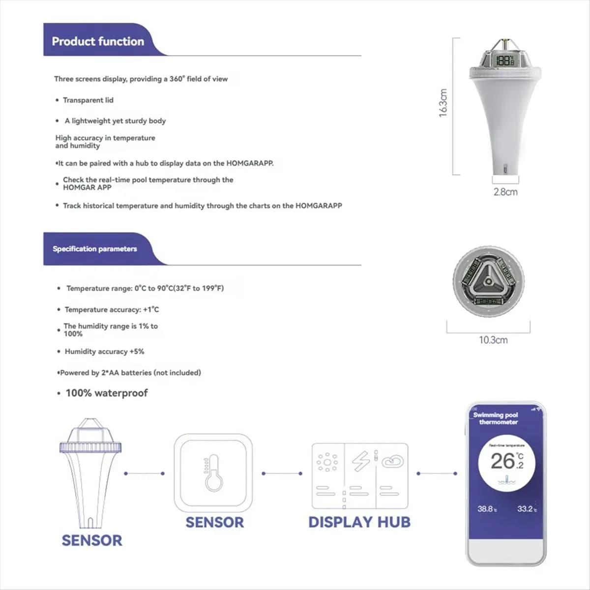 T22C Floating Pool Thermometer Set Outdoor Pool Temperature Sensor Indoor Humidity Monitor Water and Air Temp Readings