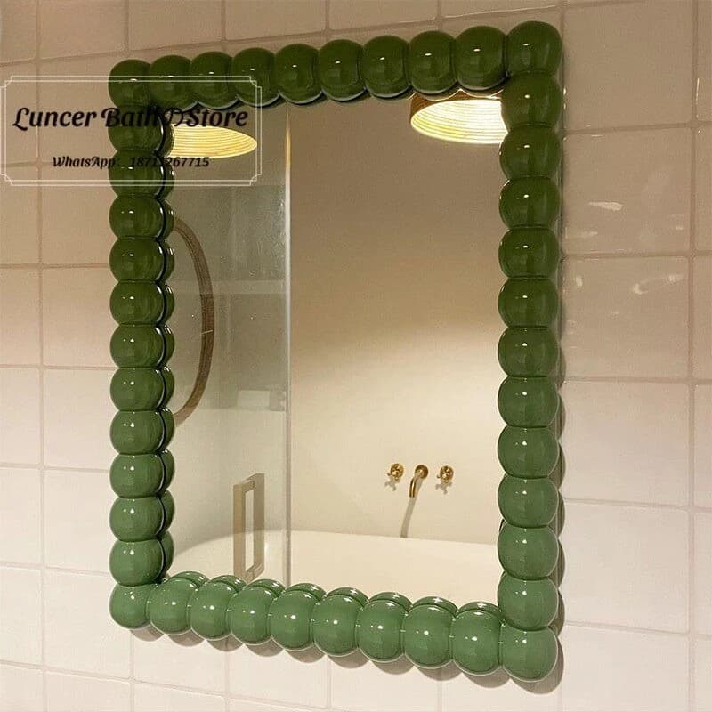 Green Bathroom Mirror, French Style Wall Mounted Makeup Mirror for Bedroom, Tabletop Vanity Mirror, MCM Living Room Decor