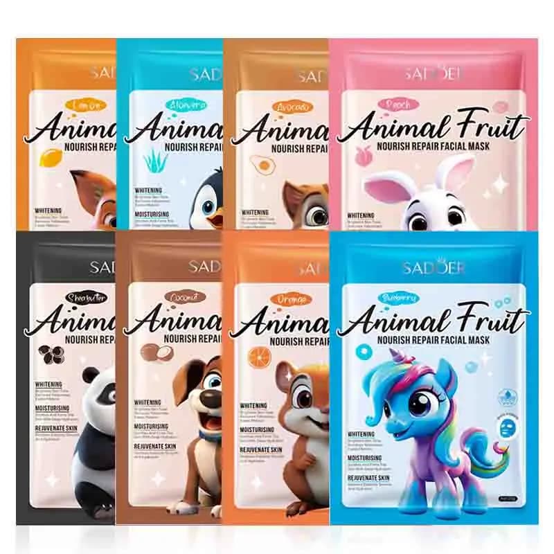 8 pieces SADOER Kawaii Fruit Face Mask Hydrating Hydrating Shader Cock Aloe Vitamin C Face Masks for facial skin care