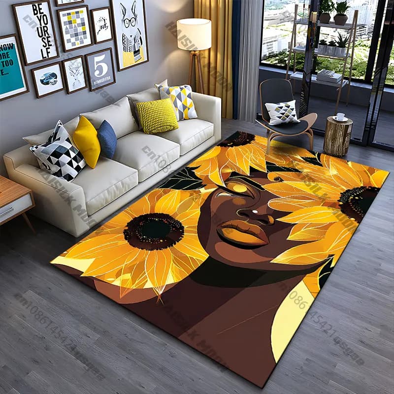 Tappeto con girasoli vivaci in stile astratto, tappeto per yoga, decorazione per soggiorno, tappetino per bambini, tappetino per gattonare, tappetino per il gioco