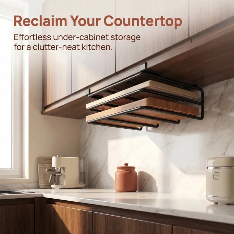 Kitchen Hanging Organizer Rack with Hooks Under Cupboard Paper Towel Rags Hanger Cutting Board Pot Cover Holder Storage Shelf
