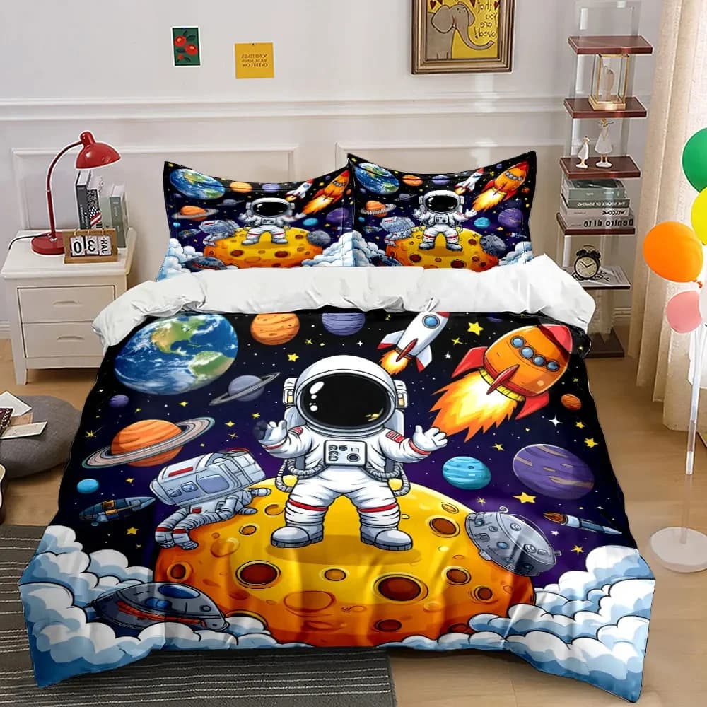 Set Decorativo a Tema Spaziale con Astronauta, Set Copripiumino Morbido e Confortevole, Include 1 Copripiumino e 2 Federe, Regalo