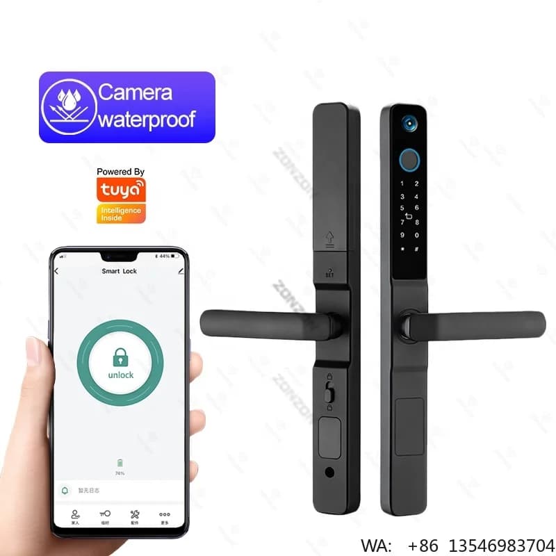 Serratura Digitale Intelligente per Porta Scorrevole in Alluminio, Impermeabile, con Maniglia a Serratura e Telecamera, Controllo Remoto Tuya