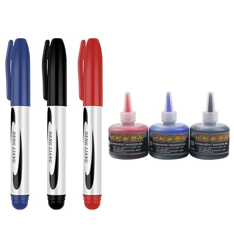 Pennarello oleoso permanente impermeabile con Set di inchiostri pennarello artistico nero/rosso/blu punta da 2.5mm pennino grezzo cancelleria per studenti e ufficio