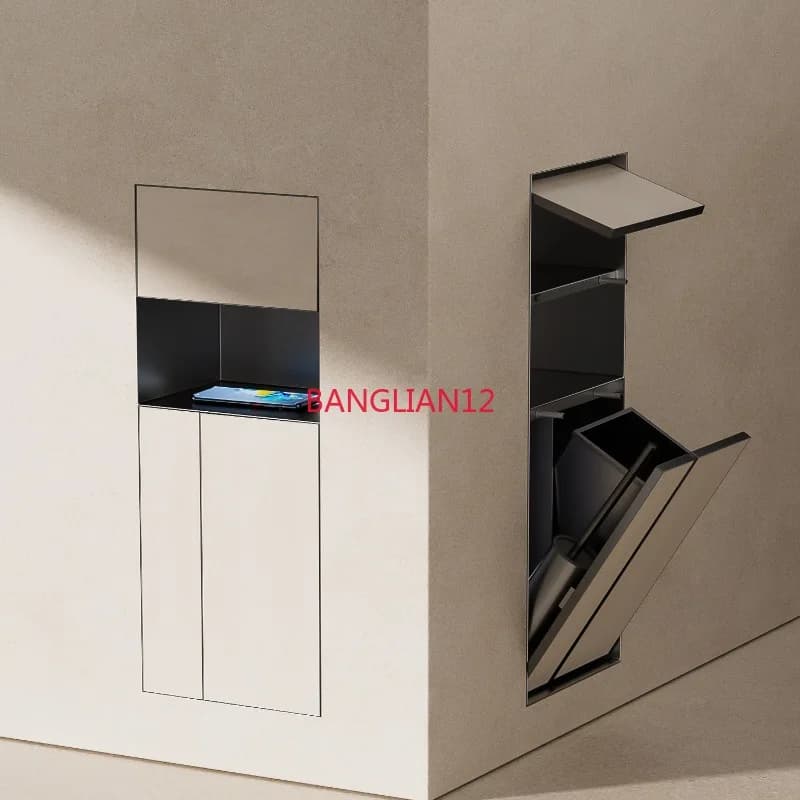 Cestino per rifiuti a scomparsa in acciaio inossidabile per nicchia WC, porta fazzoletti integrato, mobiletto contenitore per bagno