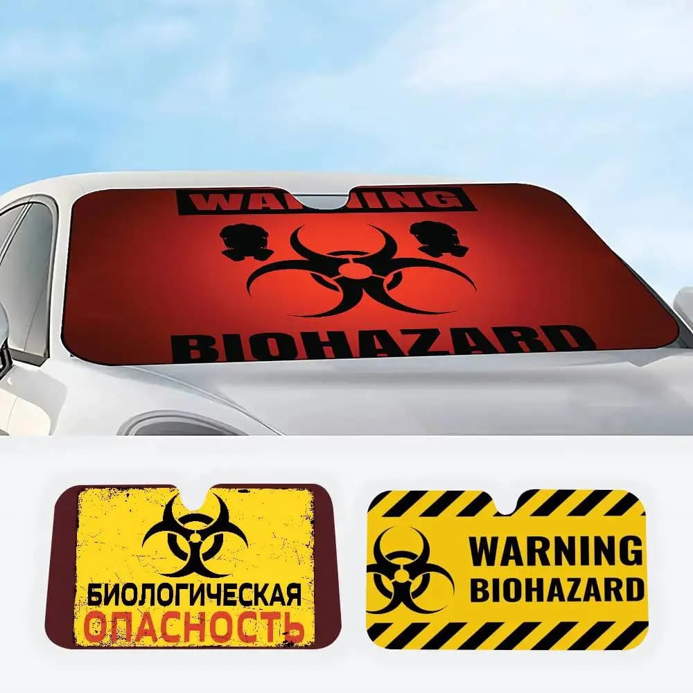 Parasole per Auto, Copertura per Parabrezza Anteriore, Protezione per Finestrini, Visiera per Uomo e Donna, SUV, Camion, Stile Vintage con Segnale di Avvertimento Biohazard