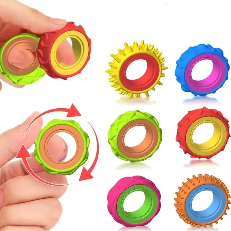 6PCS Sensory Toys Fidget Rings for Kids Finger Spinner Rotating Anxiety Relief Autism ADHD Quiet Stress Relieve Gifts