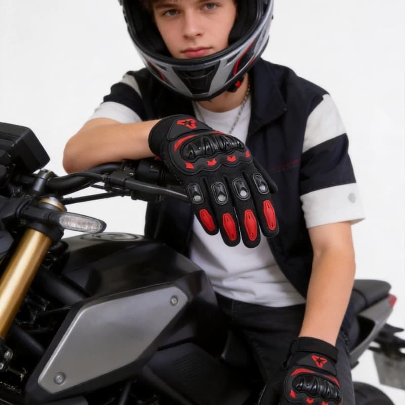 Guanti Estivi VEMAR per Moto, Neri/Rossi, Touchscreen, per ATV, MTB, Ciclismo, Motociclismo, Protezione Completa