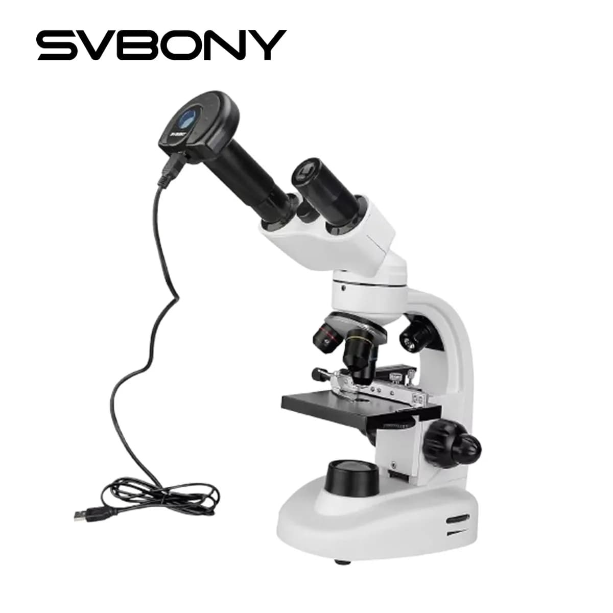 Binocolo elettronico per microscopi SVBONY SV605 40x-1600x con kit scientifici, doppia illuminazione a LED con fotocamera per microscopio SV189