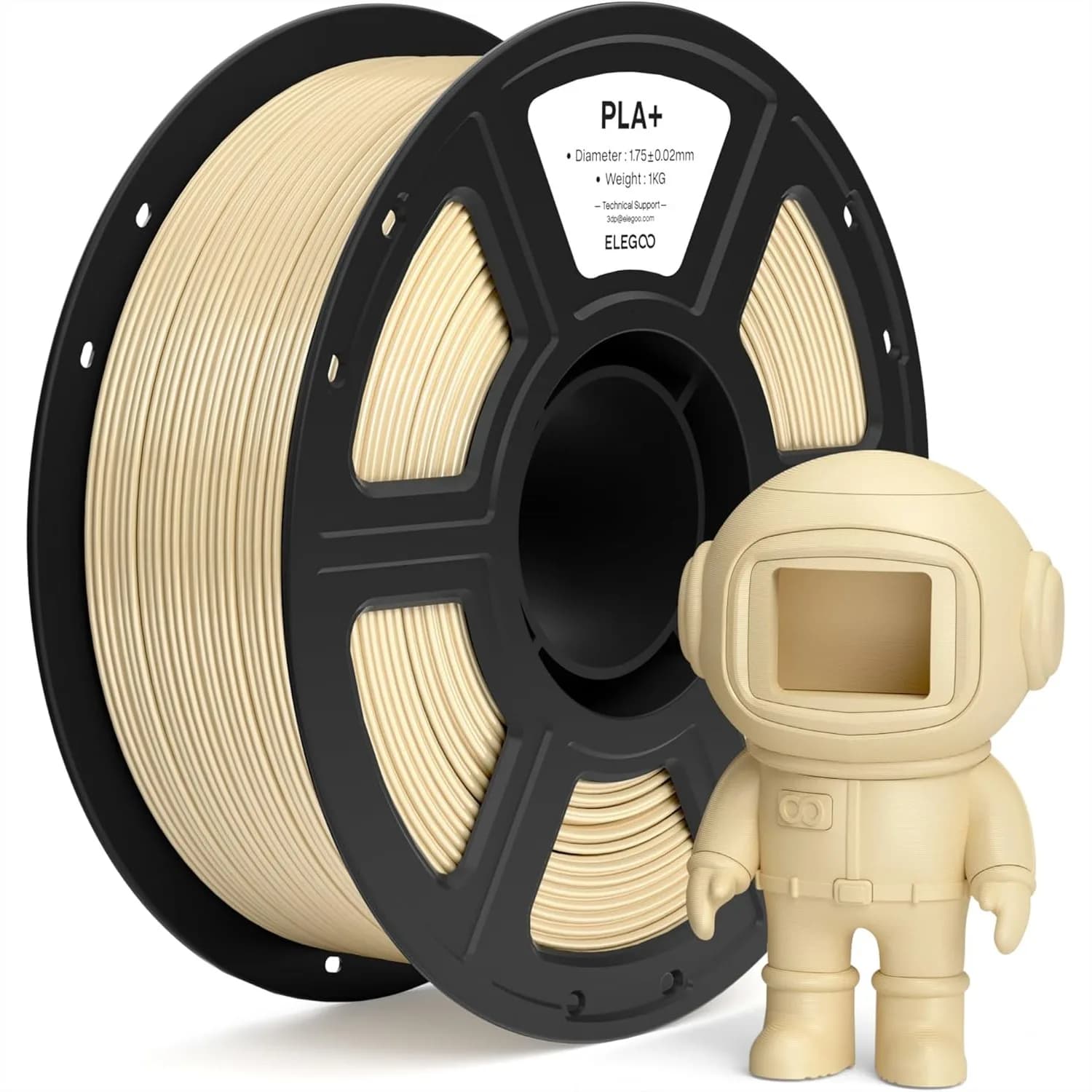 Filamento PLA+ 1.75mm Beige 1KG, Alta Resistenza per Stampanti 3D, Precisione Dimensionale +/-0.02mm, Forte Adesione tra gli Strati