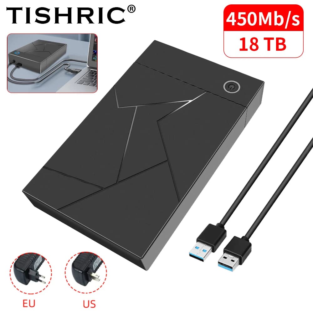 TISHRIC Custodia per disco rigido SATA da 3,5 pollici USB 3.0 a porta SATA Custodia per disco rigido SSD Scatola per disco rigido a stato solido esterno Custodia per HDD