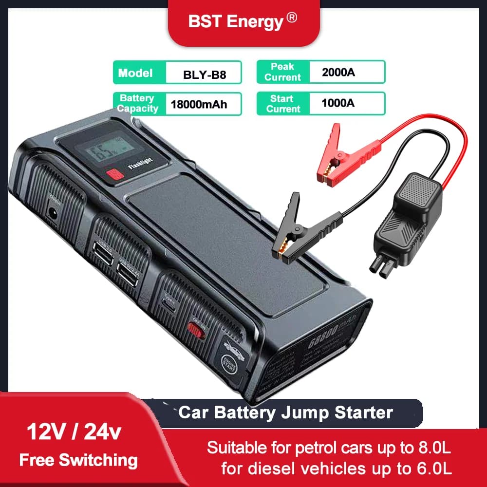Avviatore di emergenza per batteria al litio per auto 12V 800A 1000A 1200A 1600A 2000A, avviamento fino a 8L Benzina 6L Veicolo diesel