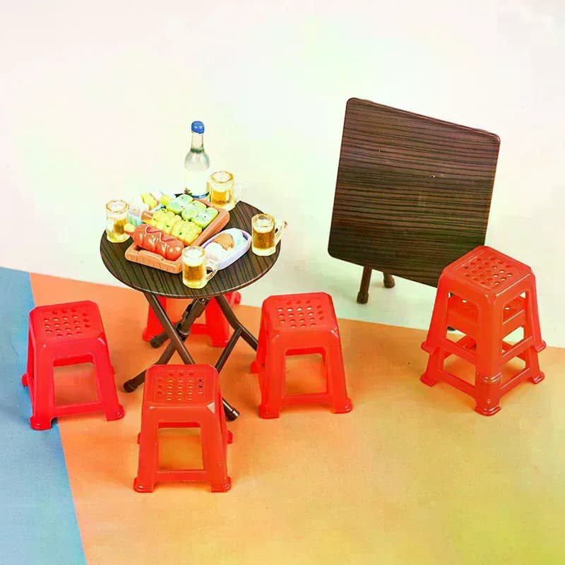 Accessori per Casa delle Bambole 1:12, Set Tavolo Pieghevole e Sgabello in Miniatura, Arredamento per Modellini di Casa, Decorazione Giocattolo, 1 Set