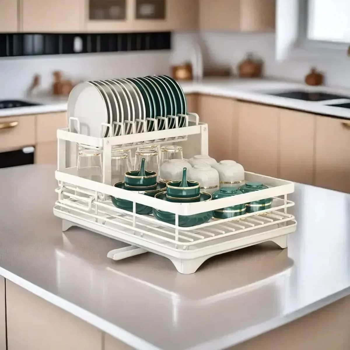 Double Layer Bowl Rack Adjustable Space Saving Kitchen Drainage Utensil Multifunctional Countertop Storage Organizer Home Sink