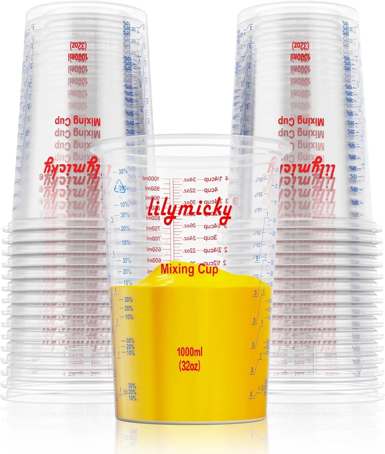 Set di 25 Tazze Graduato in Plastica da 32 oz con Proporzioni di Miscelazione per Resina Epossidica, Pittura, Arte e Fai-da-Te