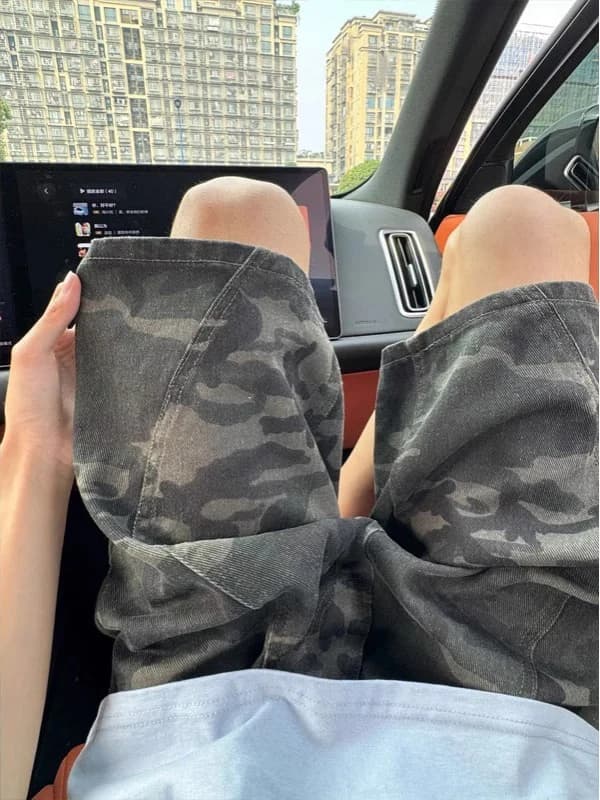 Decomposed Camouflage Shorts Men's Summer American Retro Cool Woodcut Outdoor Cycling Sports Five-Point Pants Loose Fit mid W...