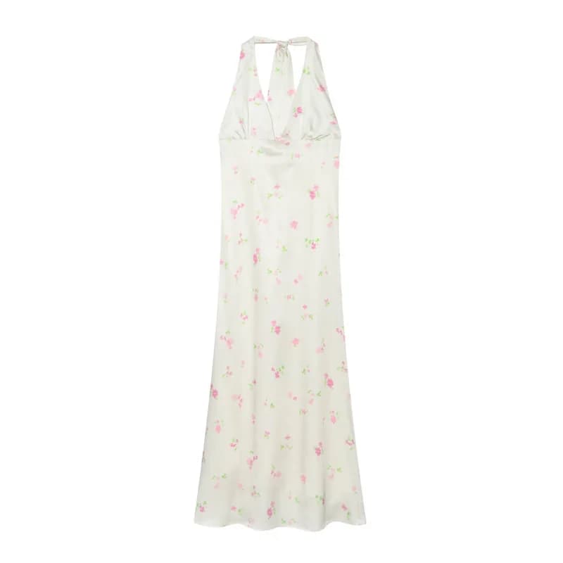 Abito da Donna 2026 Nuova Moda Estiva in Raso con Stampa Floreale, Vestito Midi Casual Chic Femminile