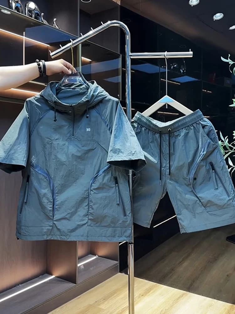 Complete Activity: Women's Short Sleeve Hoodie and Five Quarter Trousers, Breathable, Drying Quick, Multi-Take, Set Two Pieces Casual Sports