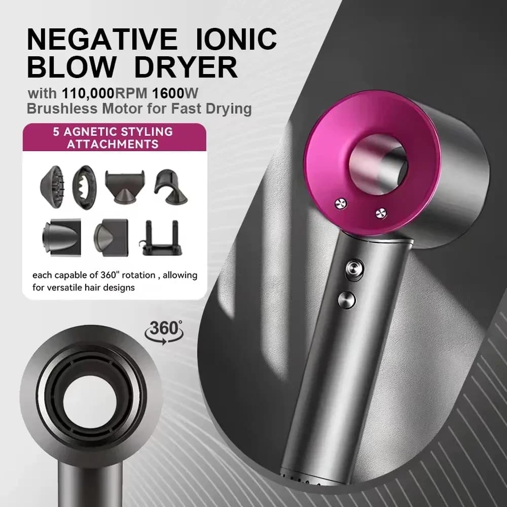 Professional hair dryer with negative ions, without blades, fast drying, for salon and house, with temperature control