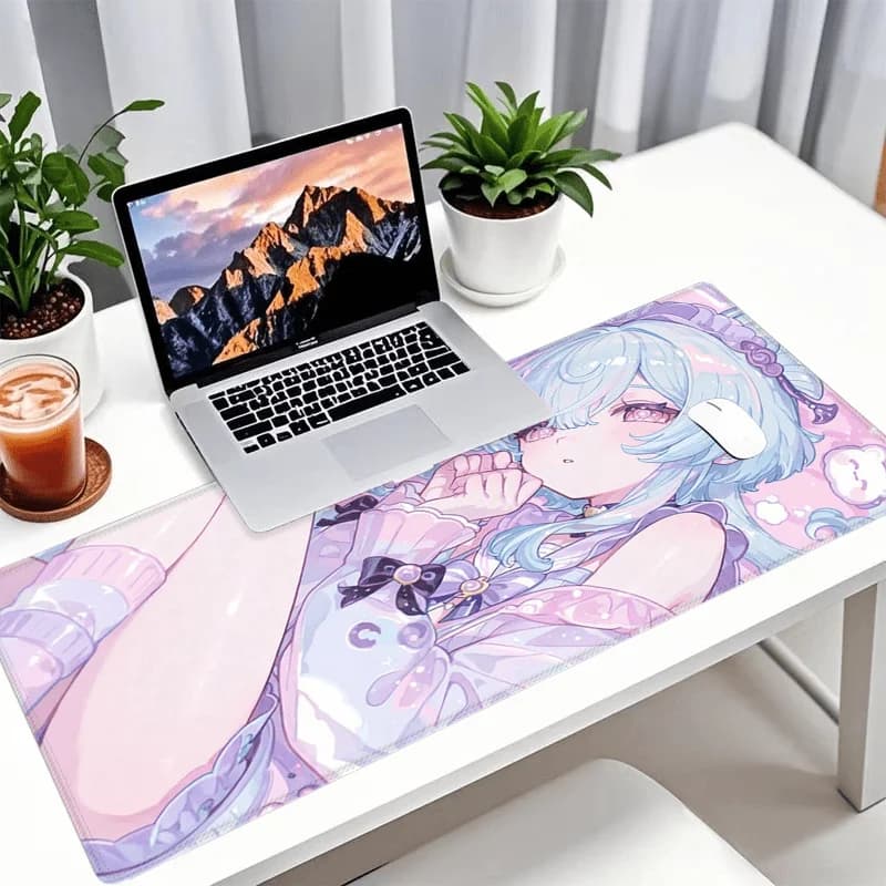 Tappetino per mouse XXL 90x40cm Anime Pastel, morbido come un marshmallow, bordi cuciti, base in gomma antiscivolo, grande tappetino da scrivania per gaming, resistente.
