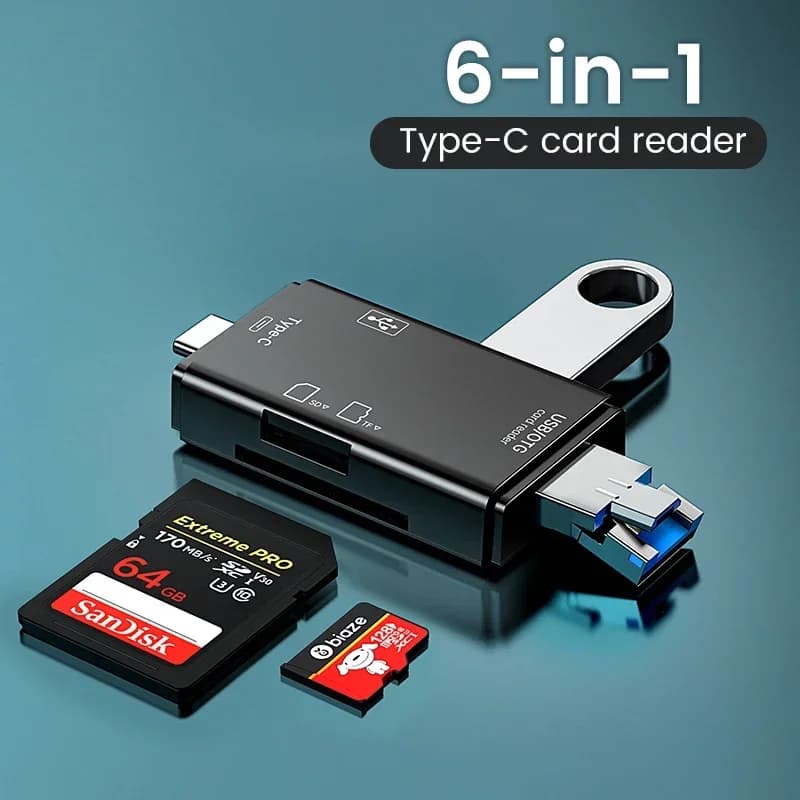 Lettore di schede SD OTG multifunzione 6 in 1 Lettore di schede Smart per schede di memoria USB 2.0 Type-C/TF/SD per adattatore per accessori per laptop