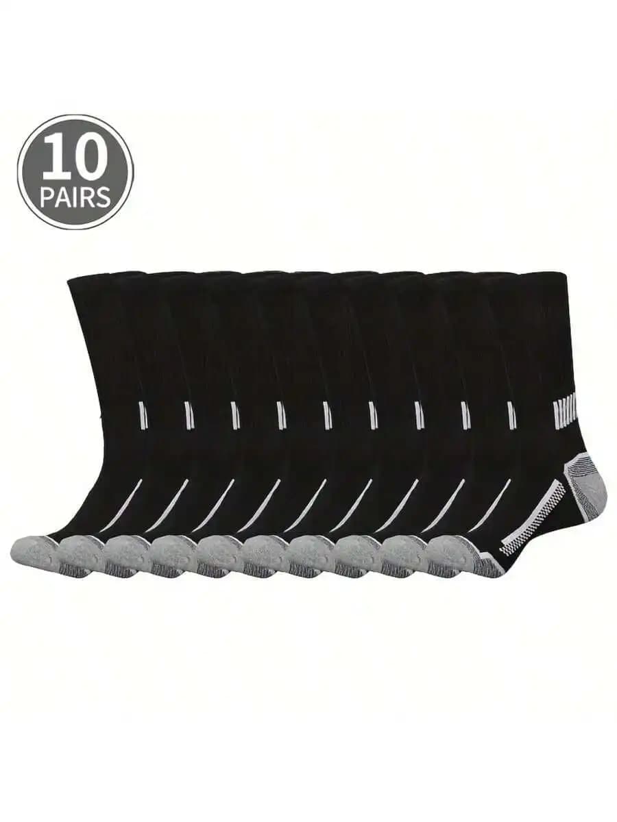 10 Pairs Mens Crew Socks Heavy Duty Breathable Knit Cushioned Arch Support For Gym Office Travel Black