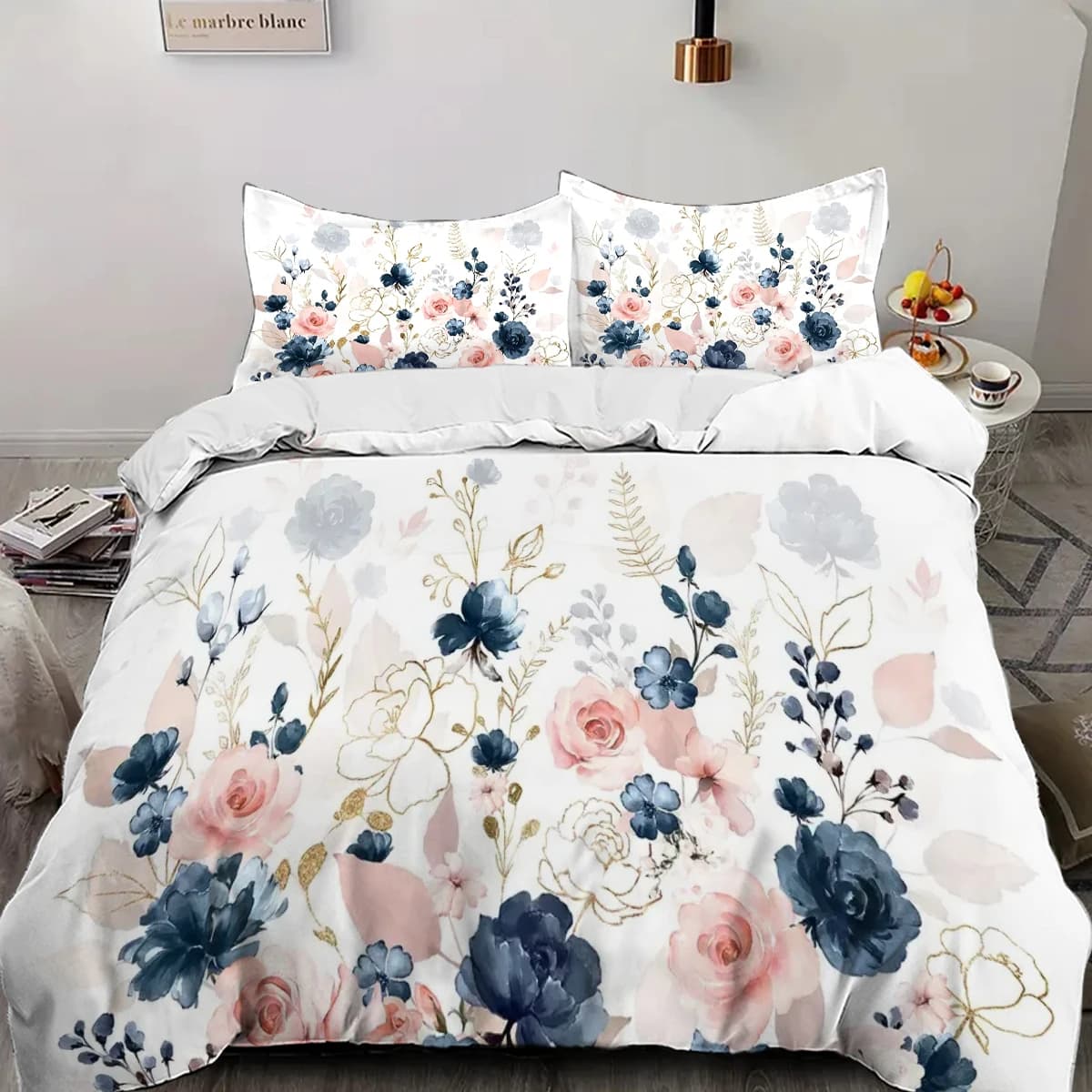 Copripiumino stampato in 3D con motivo rosa rosa e blu con lussuoso copripiumino morbido e confortevole in stile artistico colorato