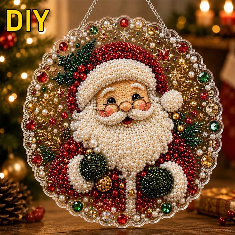 Pearl Diamond Painting Suncatcher Kit Diy Craft Acrylic Round Board With Lace Edge Pearl Beads Craft Christmas Diamond Painting