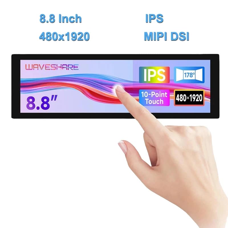Display Touchscreen Capacitivo IPS da 8,8 Pollici 480x1920 Pixel con 10 Punti di Contatto per Raspberry Pi 5/4B/3B+/3A+, CM3/3+/4
