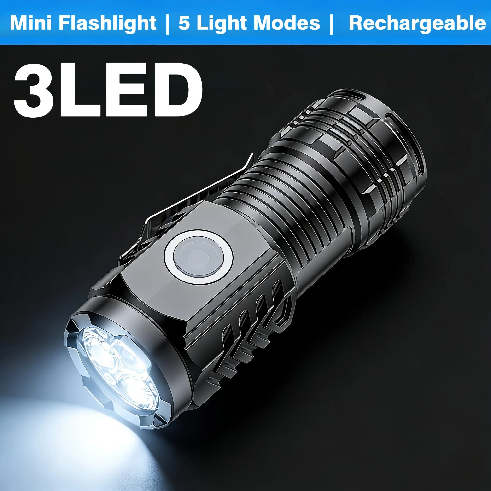 Mini Torcia Portatile a 3 LED, Potente Luce da Pollice Impermeabile per Escursionismo e Campeggio con Clip da Tasca