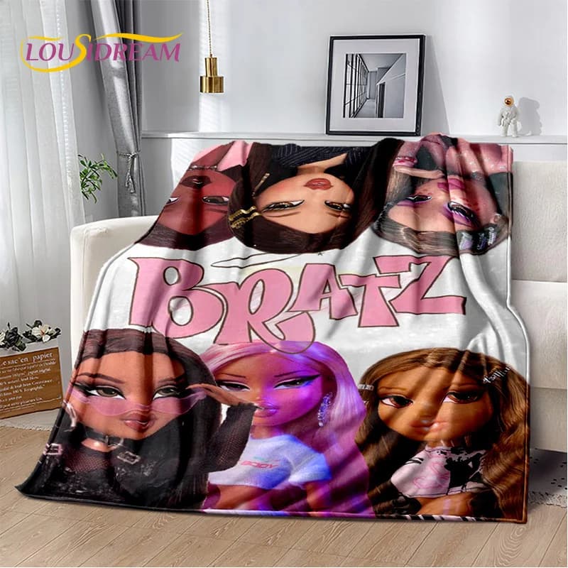 Bratz Cartoon 3D Printed Girls Cover, Soft Flannel Covered For Home Bedroom Sofa Picnic Office Hiking Gift Cover For Kids