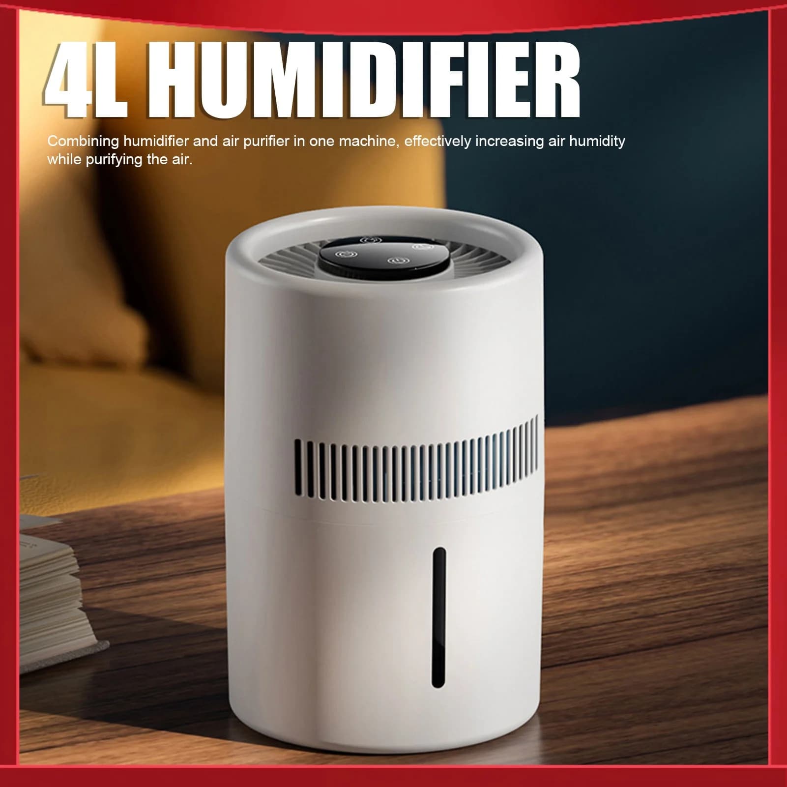 Purificatore d'Aria e Umidificatore 2 in 1, 5W, Serbatoio d'Acqua da 4L, Umidificatore Silenzioso, Purificatore d'Aria da Scrivania per Ufficio, Camera da Letto, Asilo Nido