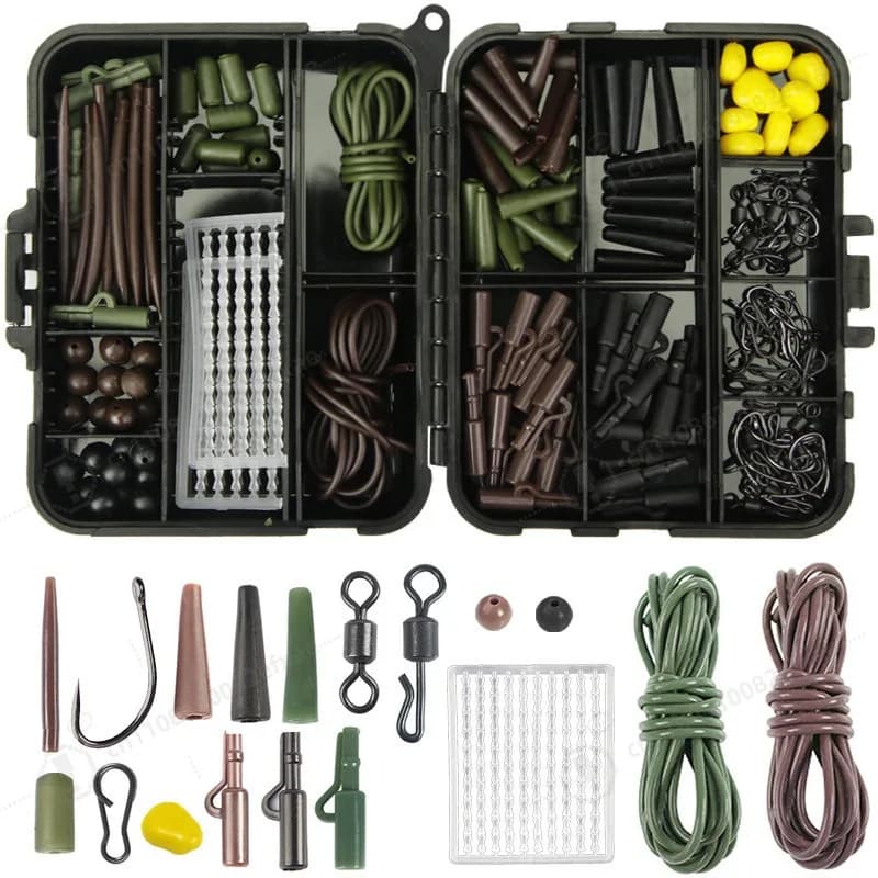 European Style Carp Fishing Tackle Box 272 Pieces, Fishing Hooks Beads Connectors Swivels for Outdoor Angling