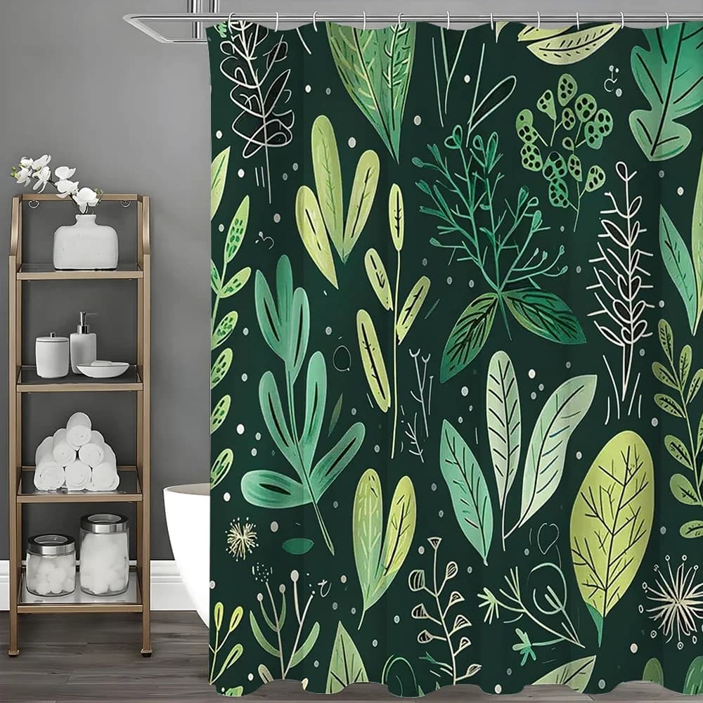 Tenda da doccia a foglia verde, tenda da doccia decorativa per bagno, tenda da doccia impermeabile con ganci